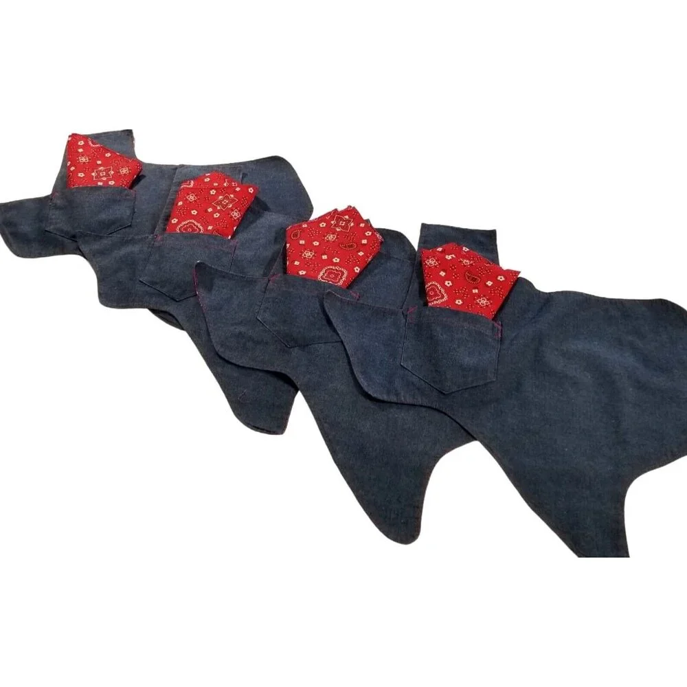 Set of 4 Texas Shaped Placemats Red‎ Bandana Napkins Soft Denim Handcrafted